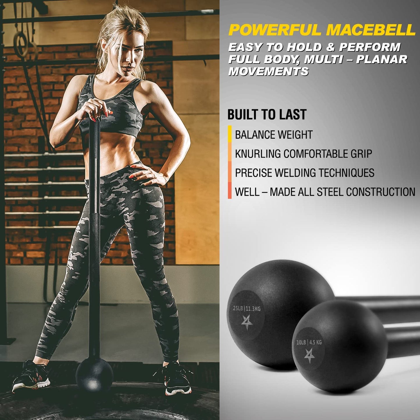 Ultimate Steel Mace Bell for Full Body Strength Training - Perfect for Muscle, Shoulder, Grip & Forearm Workouts - Available in 5 to 30 Lbs for Men & Women