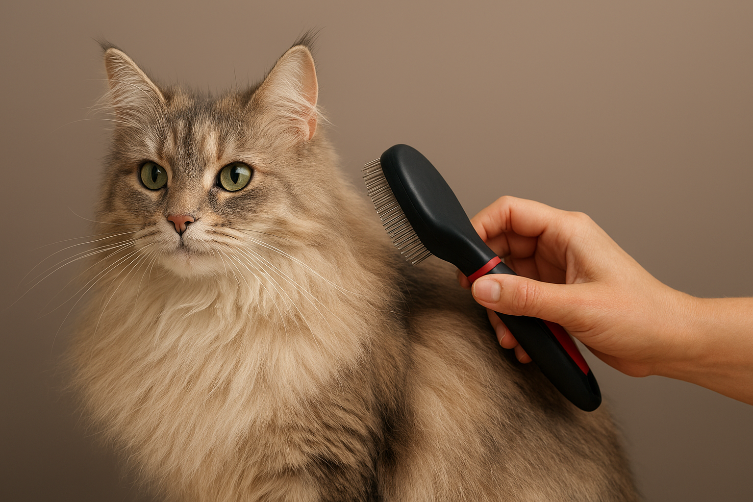 a cat being brushed